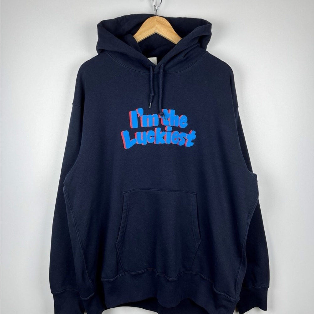 Uniqlo Navy Hoodie with Blue and Red Text